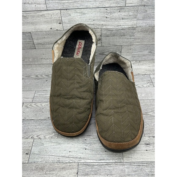 OluKai‎ Hanohano Mens 10 Olive Green Quilted Shearling Lined Slippers 10527-6Z6Z